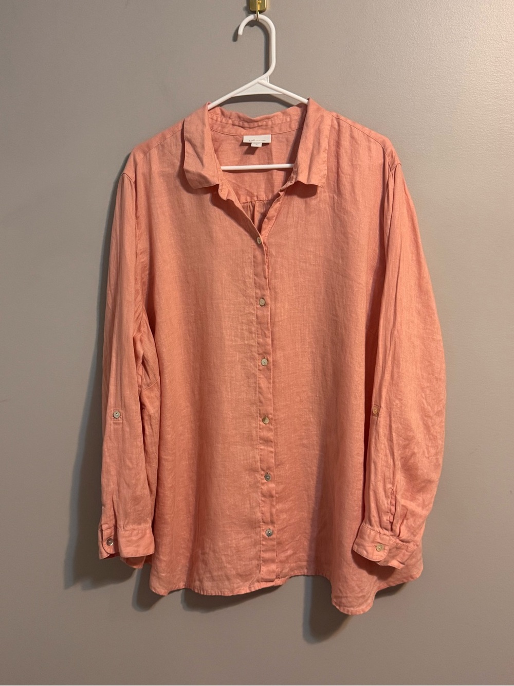 J.Jill Love Linen 3X Coral 100% Linen Button Front Tunic Shirt Roll Tab
